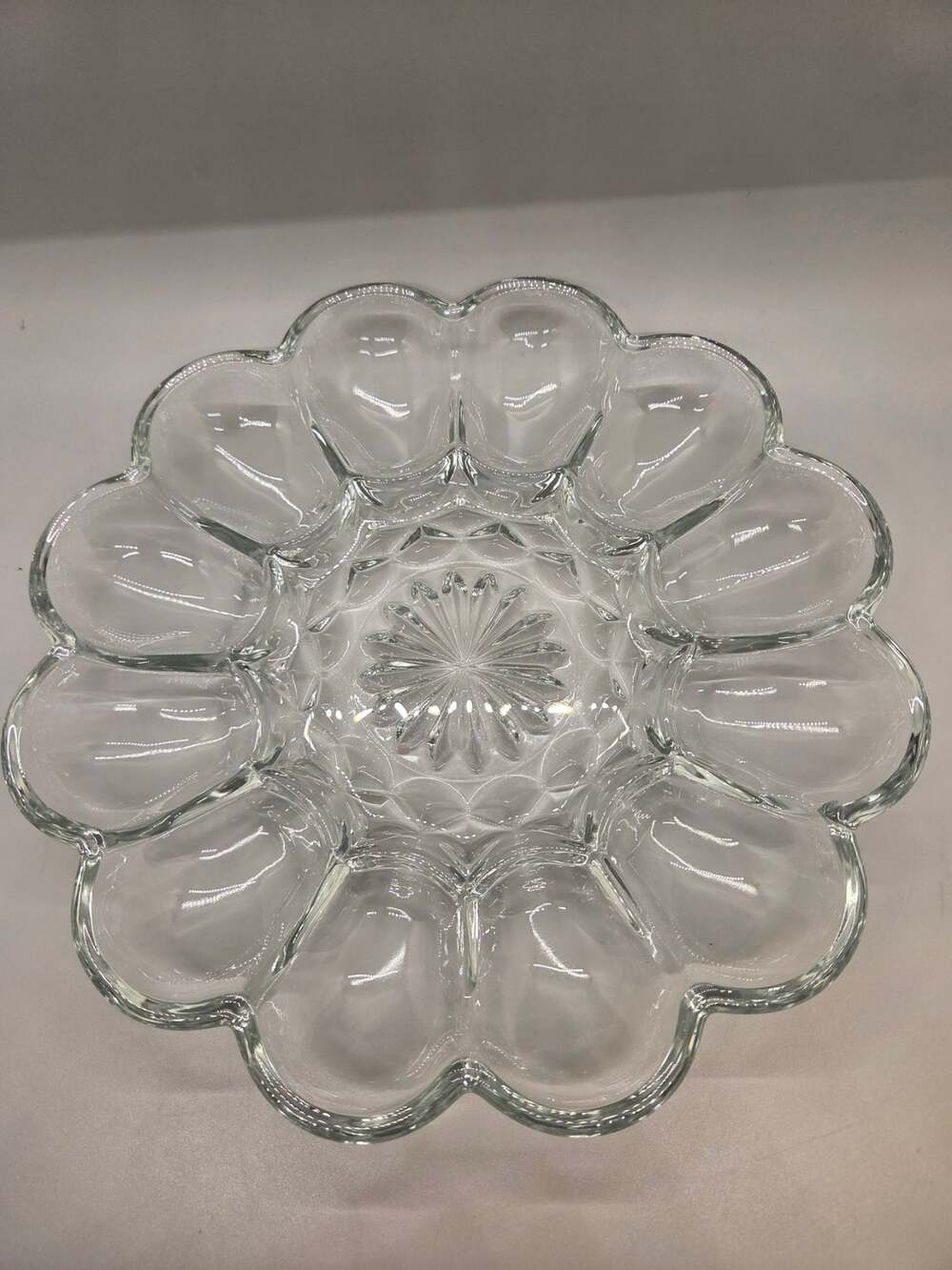 Vintage Anchor Hocking Heavy Clear Glass 10” Deviled Egg Plate Dish Tray